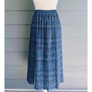 Vintage Leslie Fay Blue Floral Patterned Pleated Midi Skirt 8